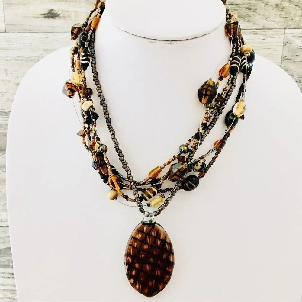 Chico’s Multi Strand Art Glass Pineapple Beads Necklace 4457